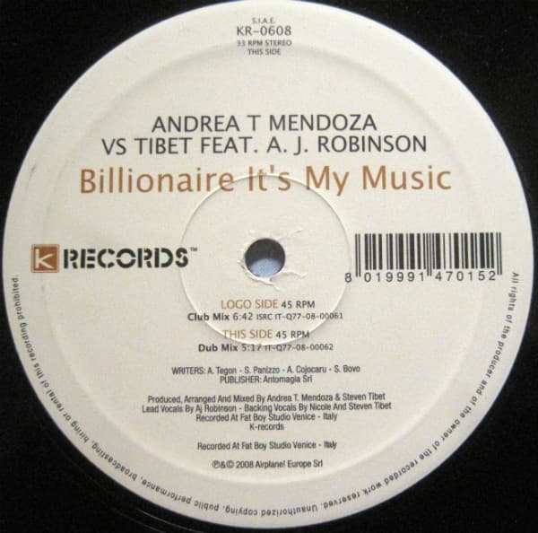 Andrea T. Mendoza vs. Tibet Feat. A.J. Robinson - Billionaire It's My Music